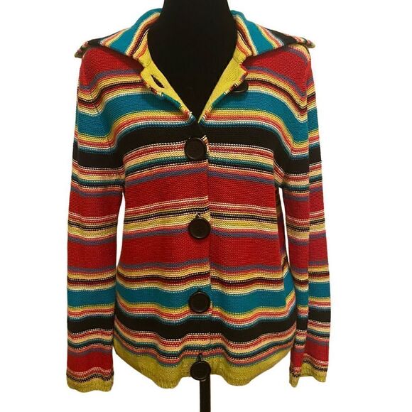 Sag Harbor Sport Multicolor Striped Cardigan Size Medium - Picture 1 of 11